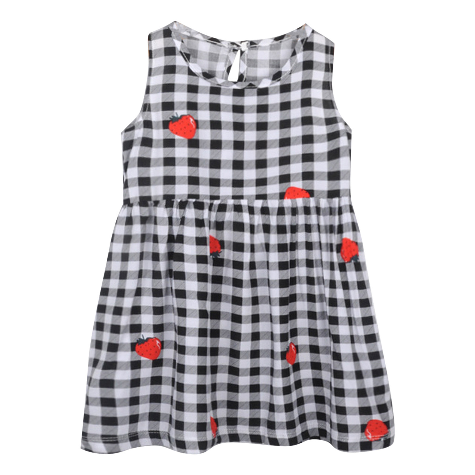JSCDRPDWL Girls Dresses Summer Toddler Girls Sleeveless Sundress Strawberry Prints Ruffles Dress Casual Dress Clothes Baby Clothes for Girls Black 2-3 Years
